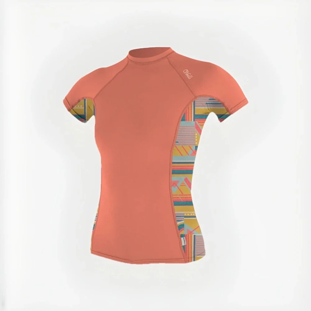 O'NEILL Womens Arta Geo Rash Guard‎ S/S Swim Shirt Multicolor Large L NWT New